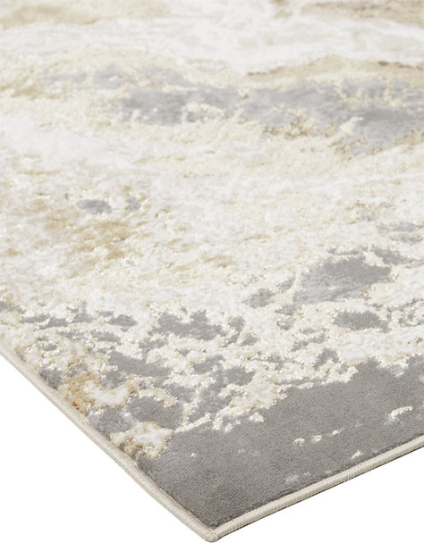 4' X 6' Ivory Silver And Gold Abstract Area Rug