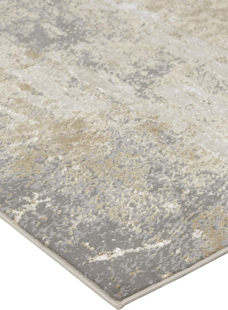 Ivory Gold And Gray Abstract Area Rug