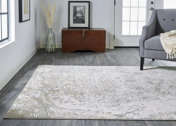 9' X 12' Ivory Tan And Gray Abstract Area Rug