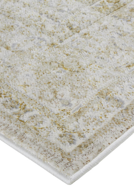 10' X 13' Ivory And Gold Floral Stain Resistant Area Rug