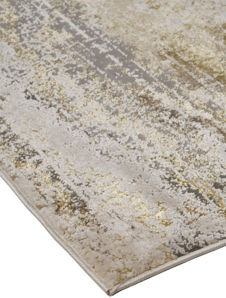 10' X 13' Gold Gray And Ivory Abstract Stain Resistant Area Rug