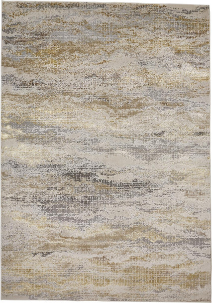 12' X 15' Gold Gray And Ivory Abstract Stain Resistant Area Rug