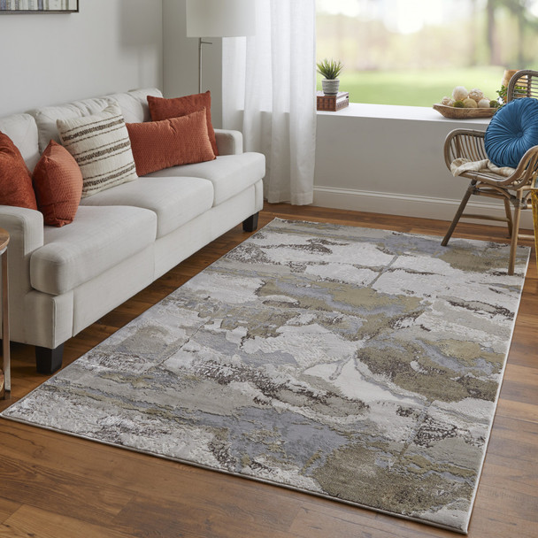Gray Ivory And Gold Abstract Area Rug