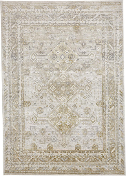 10' X 13' Gold And Ivory Floral Stain Resistant Area Rug