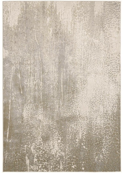 8' X 11' Ivory Gray And Gold Abstract Stain Resistant Area Rug