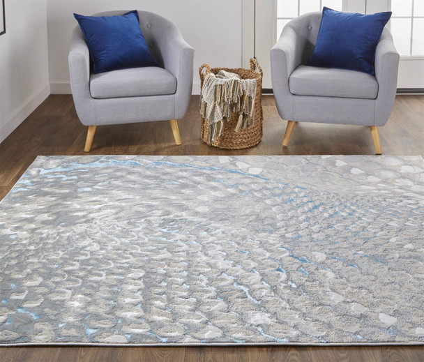 8' X 10' Blue Silver And Gray Geometric Area Rug