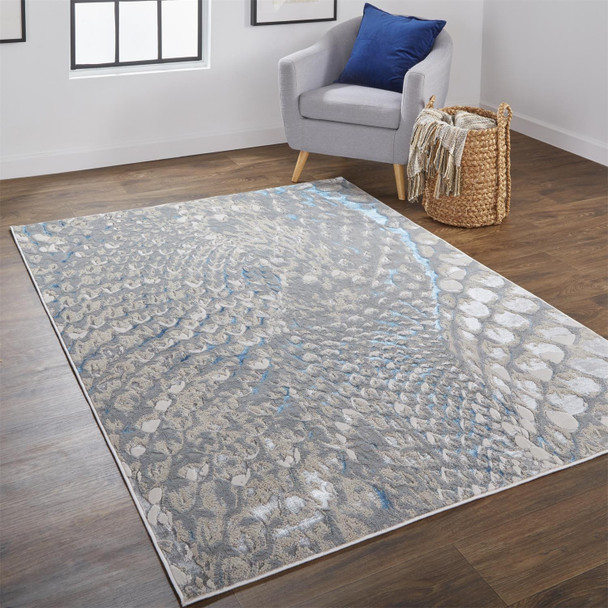 8' X 11' Blue Silver And Gray Geometric Stain Resistant Area Rug