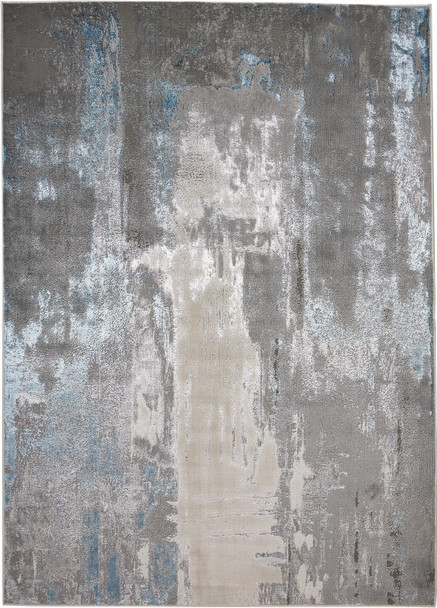 10' X 13' Gray Ivory And Blue Abstract Stain Resistant Area Rug