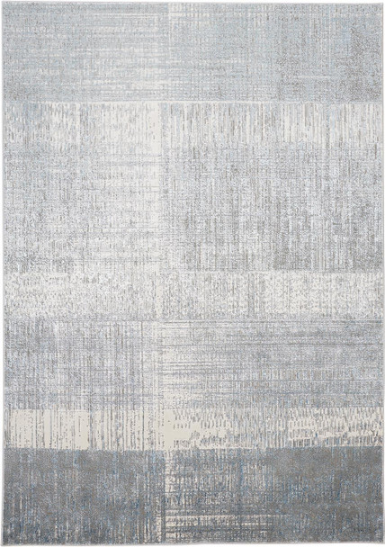 9' X 12' White Gray And Blue Abstract Area Rug