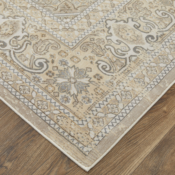 10' X 14' Brown Ivory And Tan Floral Power Loom Distressed Area Rug