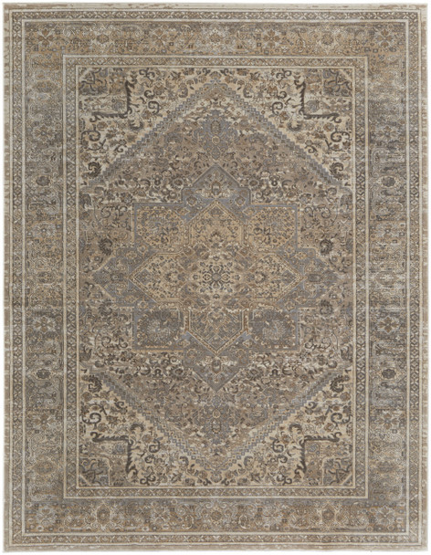 9' X 12' Tan Brown And Ivory Floral Power Loom Distressed Area Rug