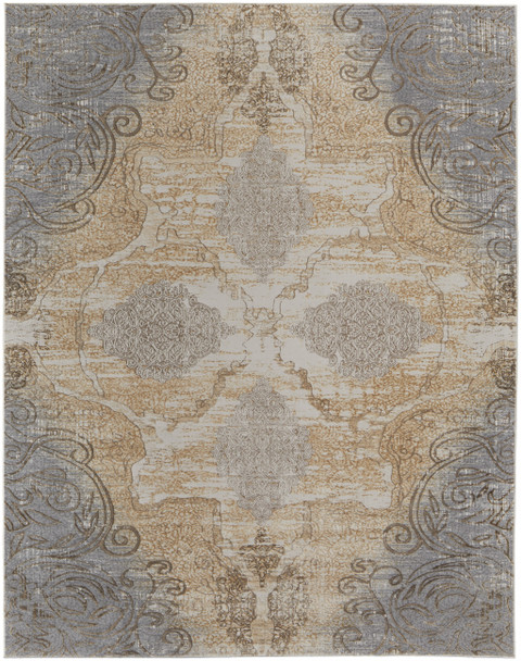 9' X 12' Silver Tan And Gray Floral Power Loom Area Rug