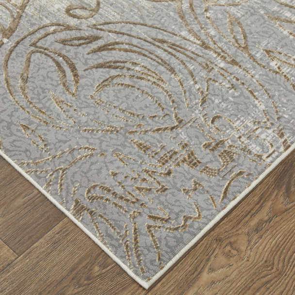 9' X 12' Silver Tan And Gray Floral Power Loom Area Rug