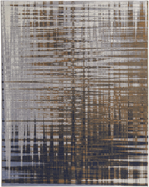 8' X 10' Blue Orange And Gray Abstract Power Loom Area Rug