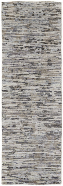 8' Gray Blue And Silver Wool Abstract Hand Knotted Runner Rug