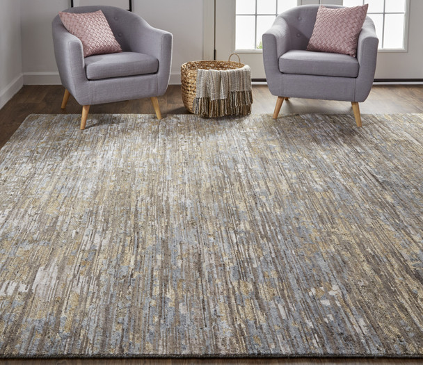 10' X 13' Brown And Gray Wool Abstract Hand Knotted Area Rug