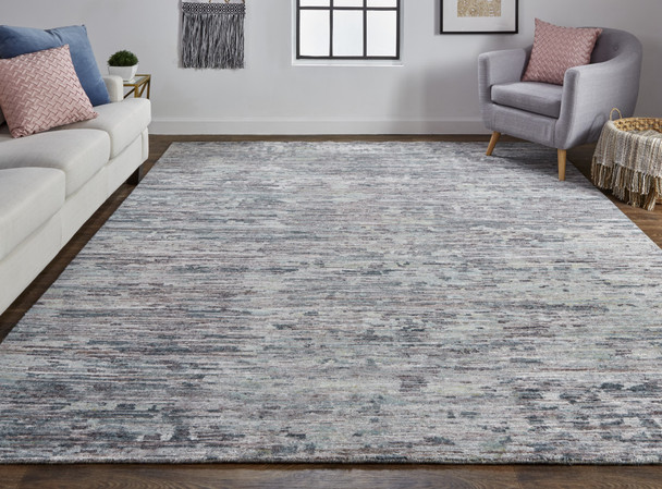 9' X 12' Blue And Gray Wool Abstract Hand Knotted Area Rug