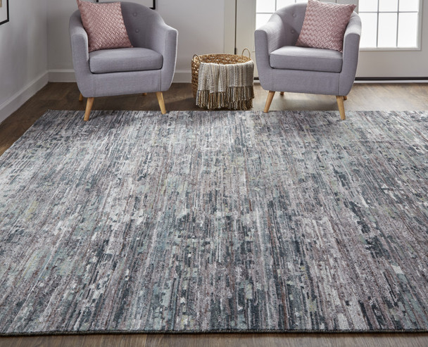 10' X 13' Blue And Gray Wool Abstract Hand Knotted Area Rug