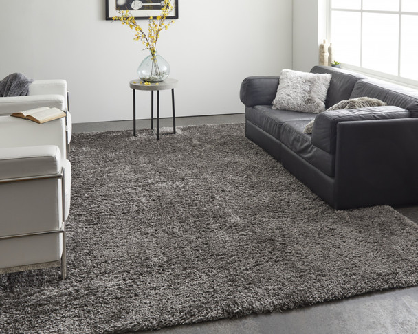 9' X 12' Gray Shag Power Loom Stain Resistant Area Rug