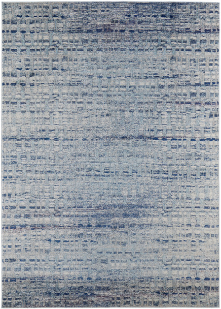 10' X 14' Blue And Ivory Abstract Power Loom Stain Resistant Area Rug