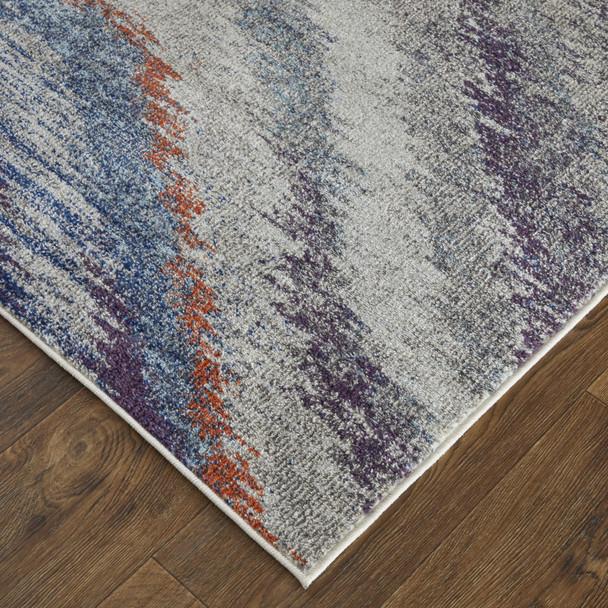 9' X 12' Blue Gray And Orange Abstract Power Loom Stain Resistant Area Rug