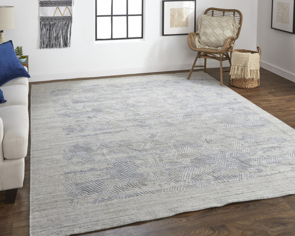 9' X 12' Gray And Blue Abstract Hand Woven Area Rug