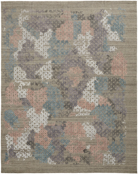 8' X 10' Pink Blue And Taupe Abstract Hand Woven Area Rug