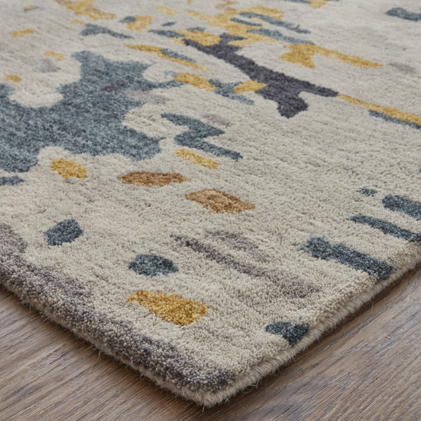10' X 14' Gray Yellow And Blue Wool Abstract Tufted Handmade Stain Resistant Area Rug