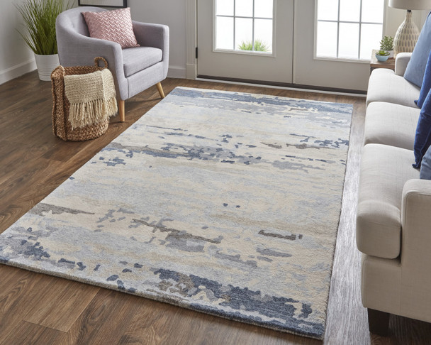 8' X 10' Blue Gray And Ivory Wool Abstract Tufted Handmade Stain Resistant Area Rug