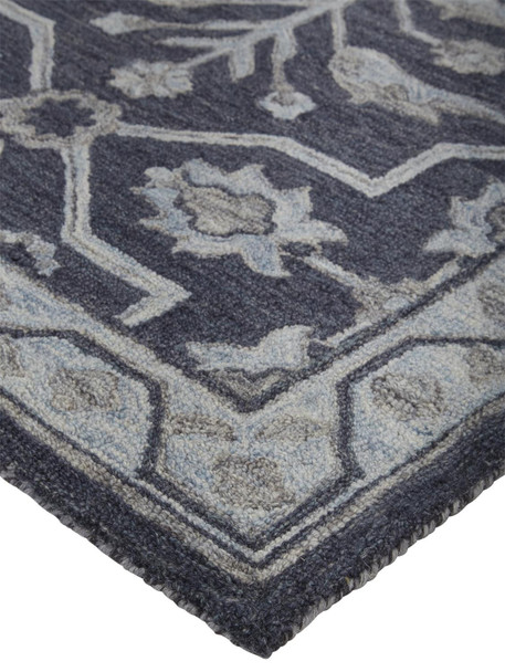 10' X 14' Blue And Gray Wool Floral Tufted Handmade Stain Resistant Area Rug