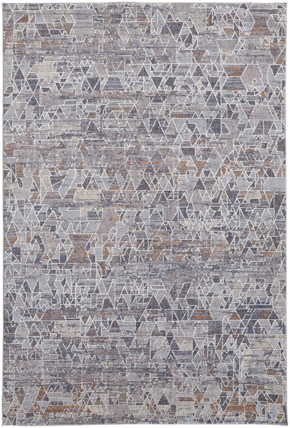 12' X 15' Gray Blue And Orange Abstract Power Loom Distressed Stain Resistant Area Rug