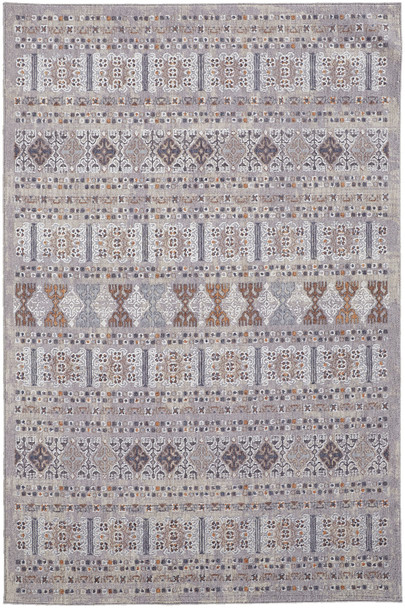 9' X 12' Orange Gray And White Geometric Power Loom Distressed Stain Resistant Area Rug