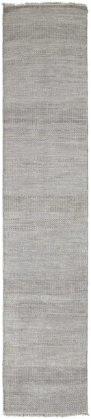 10' Silver Wool Striped Hand Knotted Runner Rug