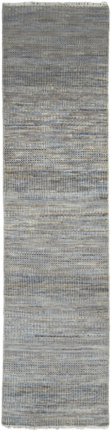 12' Silver Wool Striped Hand Knotted Runner Rug