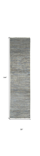 12' Silver Wool Striped Hand Knotted Runner Rug