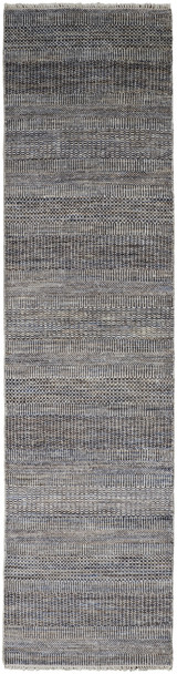 10' Gray Wool Striped Hand Knotted Runner Rug