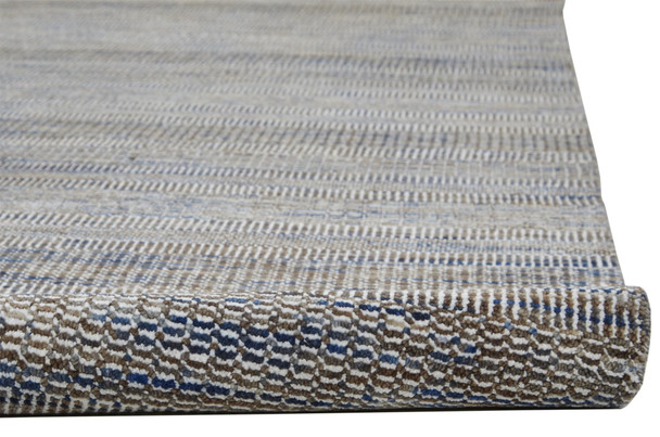 10' X 13' Gray Wool Striped Hand Knotted Area Rug