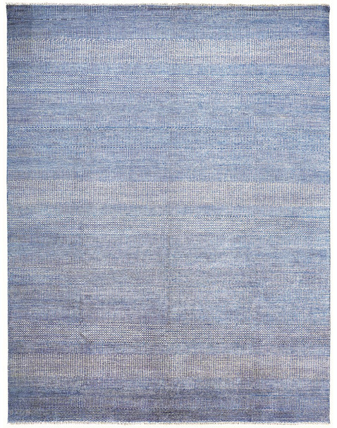 5' X 8' Blue And Silver Wool Striped Hand Knotted Area Rug