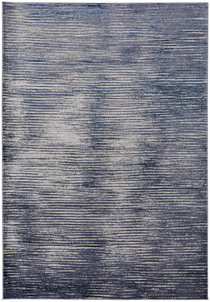 8' X 10' Blue Gray And Ivory Striped Power Loom Distressed Area Rug