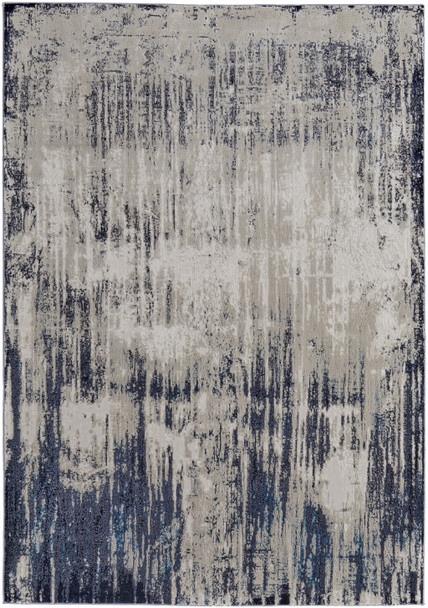 8' X 10' Tan Blue And Ivory Abstract Power Loom Distressed Area Rug