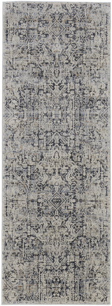 10' Ivory Gray And Taupe Abstract Power Loom Distressed Runner Rug With Fringe
