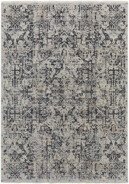 12' X 15' Ivory Gray And Taupe Abstract Power Loom Distressed Area Rug With Fringe