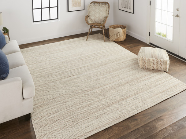 8' X 10' Ivory Wool Hand Woven Stain Resistant Area Rug