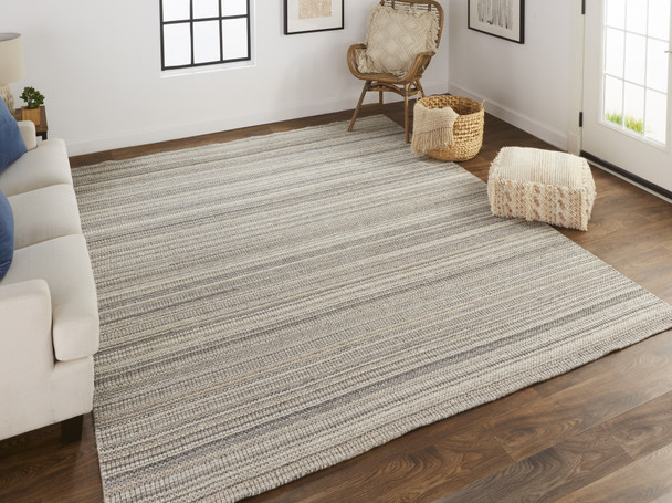 9' X 12' Gray And Taupe Wool Hand Woven Stain Resistant Area Rug