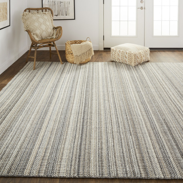 9' X 12' Gray And Taupe Wool Hand Woven Stain Resistant Area Rug