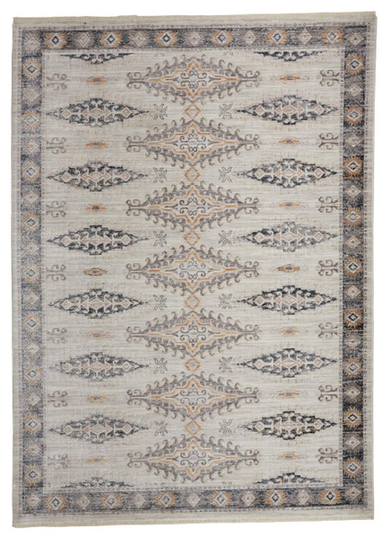 5' X 7' Gray Blue And Orange Floral Stain Resistant Area Rug