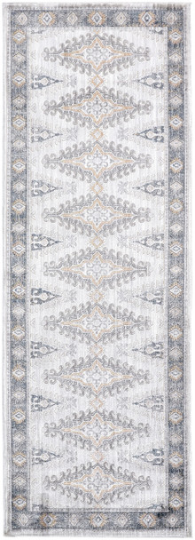 8' Gray Blue And Orange Floral Stain Resistant Runner Rug