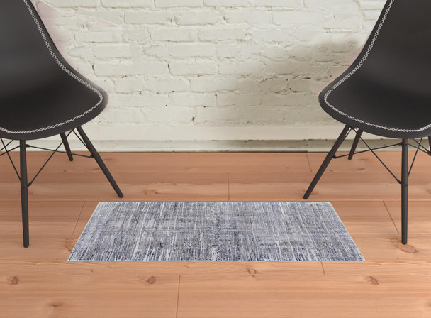 2' X 3' Gray And Blue Abstract Stain Resistant Area Rug