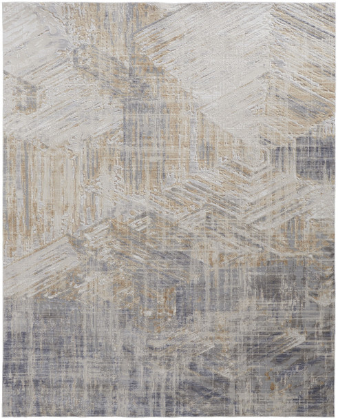 12' X 15' Tan Ivory And Gray Abstract Power Loom Distressed Area Rug