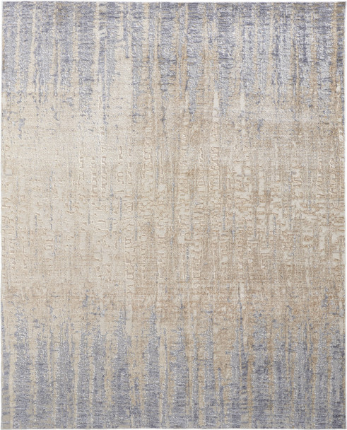 12' X 15' Tan Brown And Blue Abstract Power Loom Distressed Area Rug
